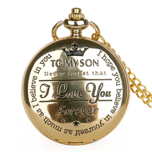 "TO MY SON/ GRANDSON" Quartz Pocket Chain Watch & Lever Leather Gift Box